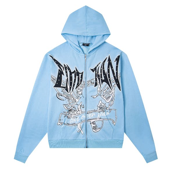 Mixed Emotion Rhinestone High-Street Zip Hoodie