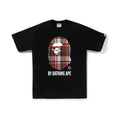 BAPE Style Tartan Plaid Big Ape Head Short-Sleeve Tee - Black/Red