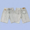 Corteiz Back Star Embroidery Heavyweight Denim Shorts Grey