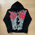 Mixed Emotion Rhinestone Letter High-Street Zip Hoodie