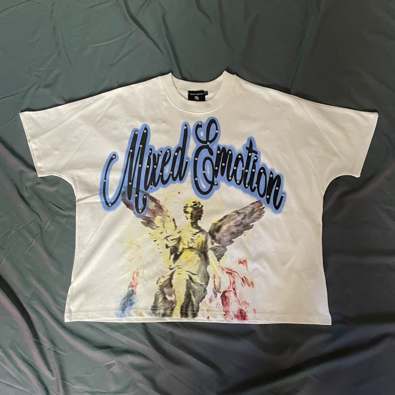 Mixed Emotion Angel Rhinestone Graphic Streetwear Tee