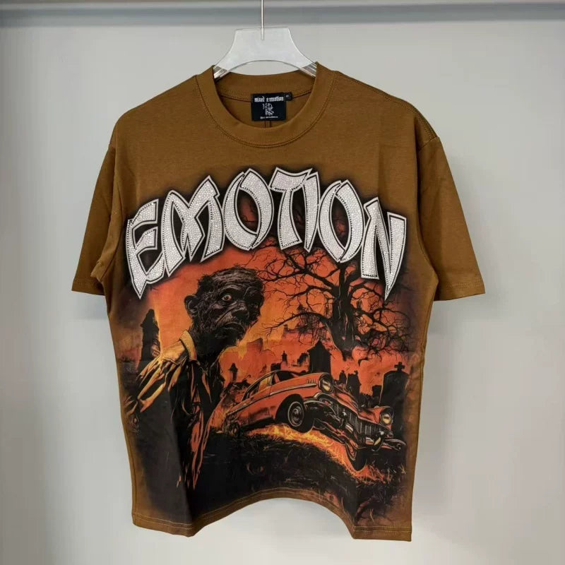 Mixed Emotion Skull Rhinestone Streetwear Tee