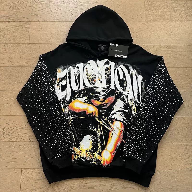 MIXED EMOTION Angel Rhinestone Oversized Hoodie