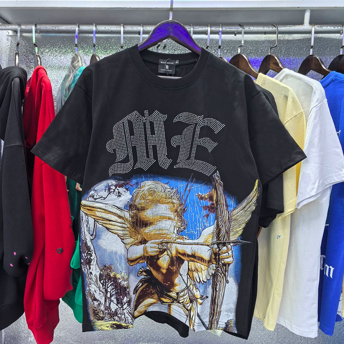 MIXED EMOTION Rhinestone Letter Graphic Oversized Tee