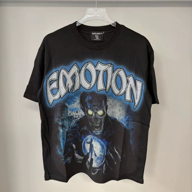Mixed Emotion Skull Rhinestone Streetwear Tee