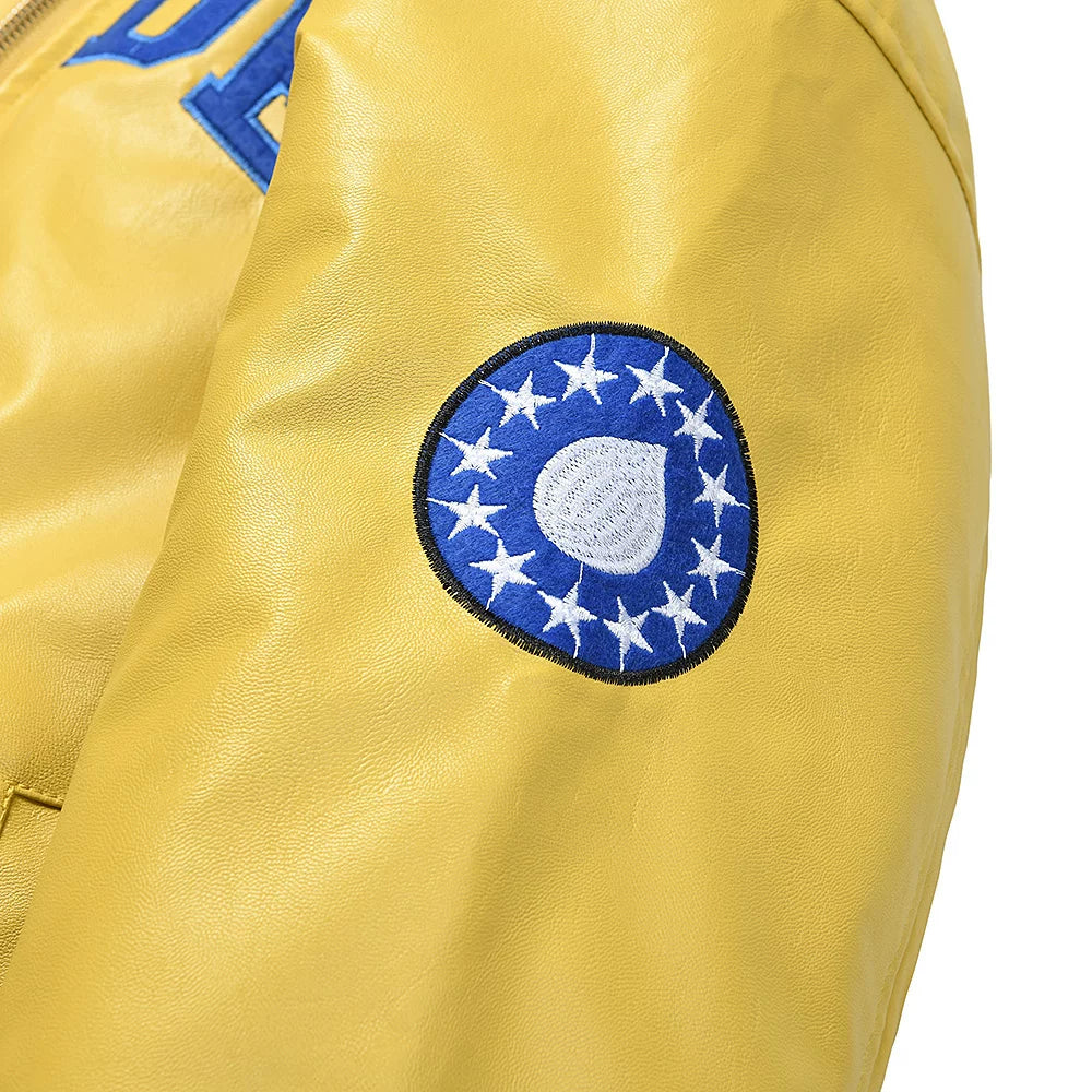 Sp5der Embroidered PU Leather High Street Bomber Jacket