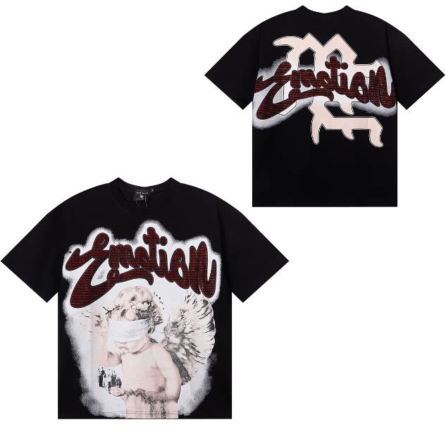 MIXED EMOTION Rhinestone Letter Graphic Oversized Tee