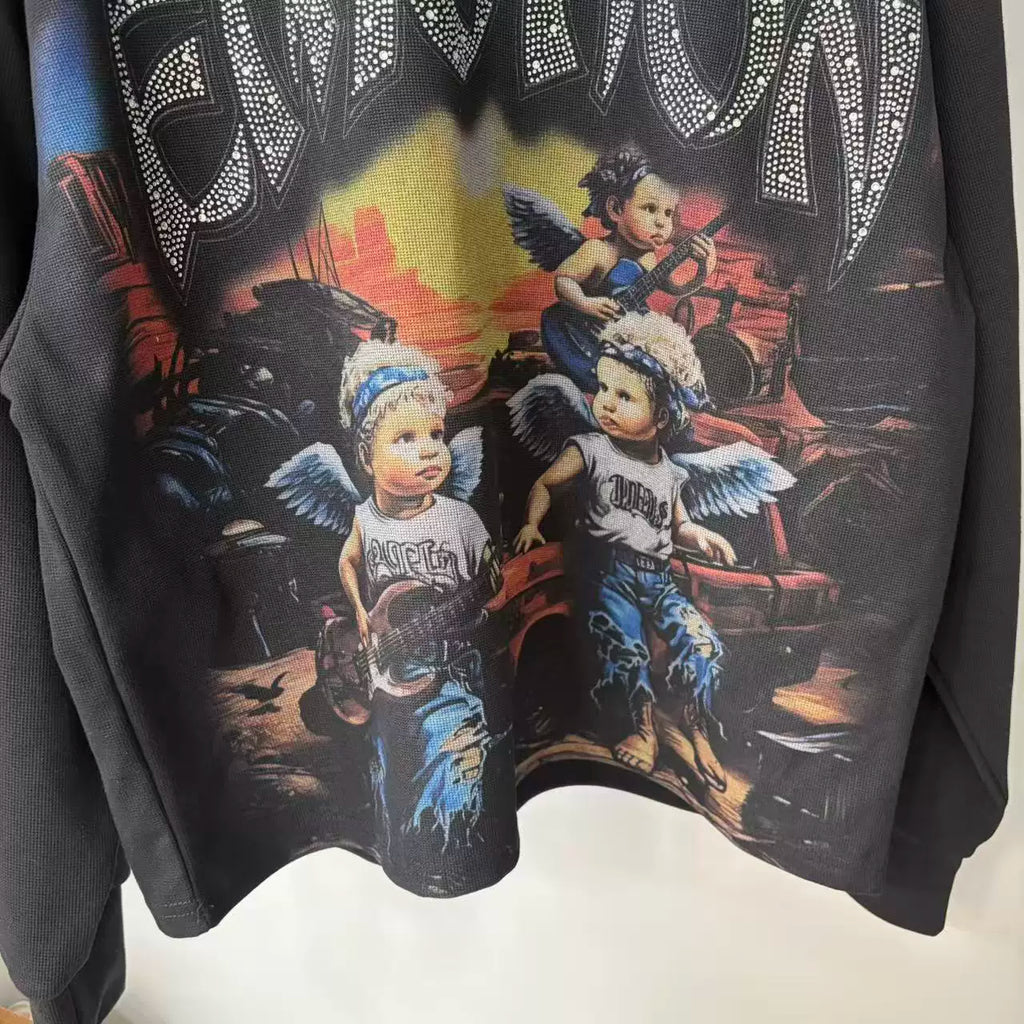 MIXED EMOTION Strass Monogram Oversized Long-sleeve Tee