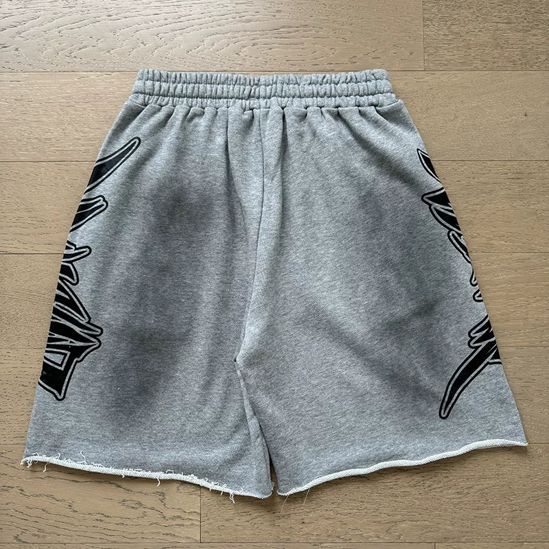 MIXED EMOTION Distressed Print Zip Shorts