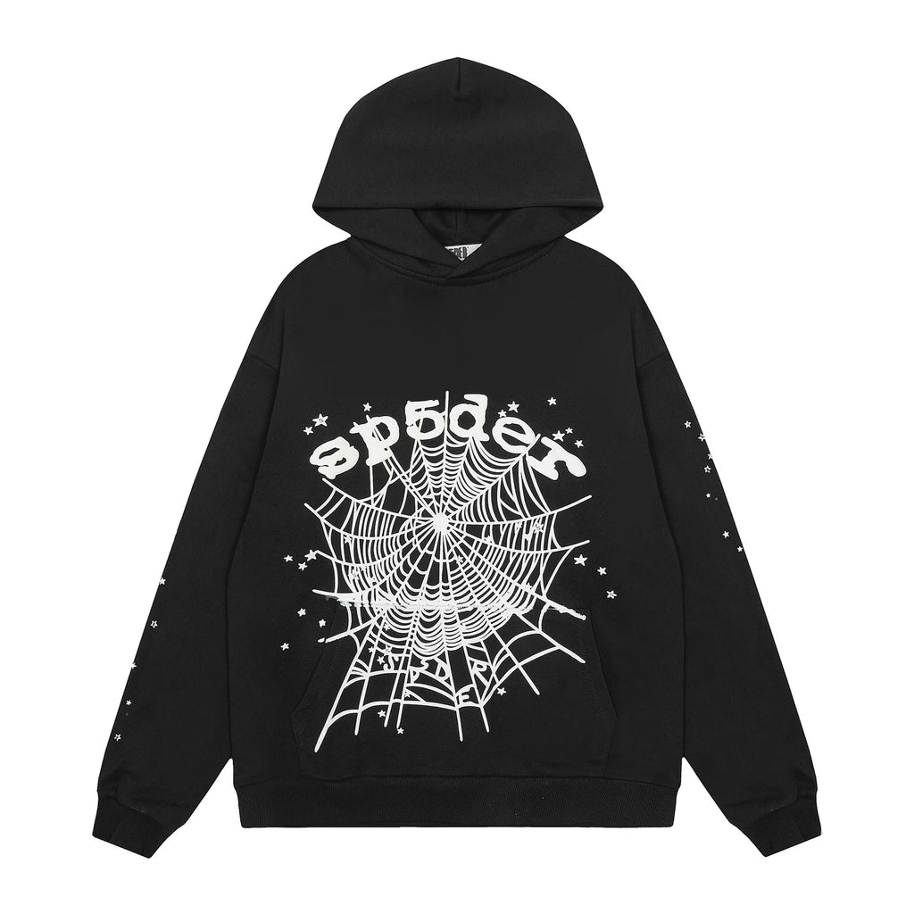 Sp5der Spider Web Print Cotton Hoodie