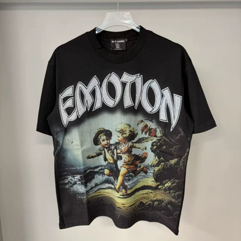 Mixed Emotion Skull Rhinestone Streetwear Tee