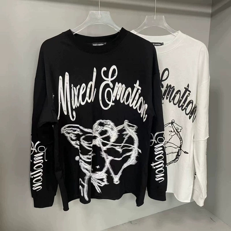 MIXED EMOTION Angel Rhinestone Fake Long-Sleeve Tee