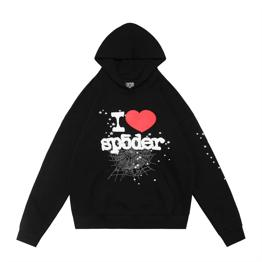 Sp5der Spider Web Foam Print Streetwear Hoodie