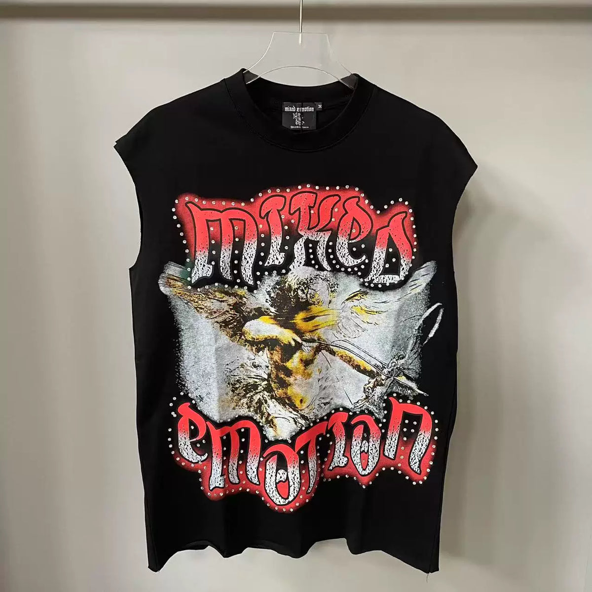 Mixed Emotion Angel Rhinestone High-Street Sleeveless Tee