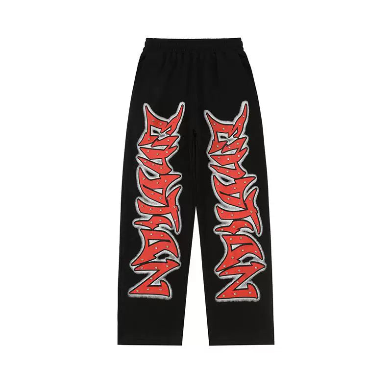 MIXED EMOTION Rhinestone Lightning Monogram Pants