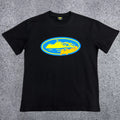 Corteiz Authentic Oval Logo T-Shirt – Black/Blue & Yellow