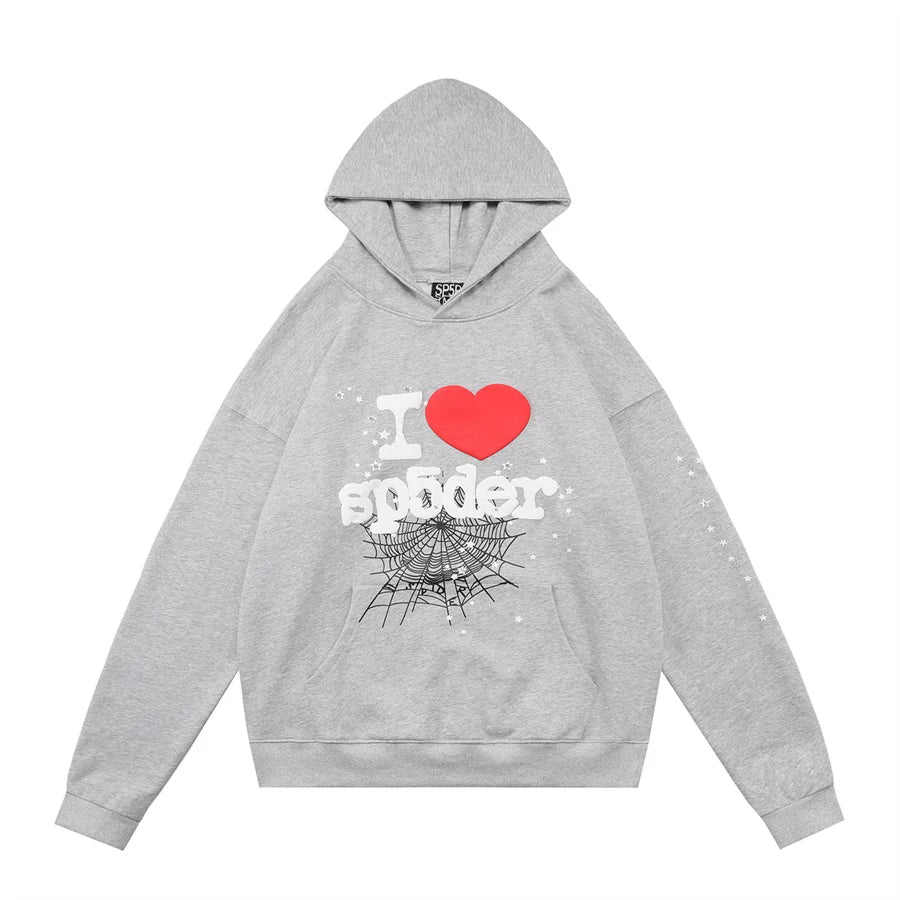 Sp5der Spider Web Foam Print Streetwear Hoodie