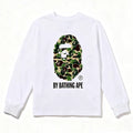 BAPE Style "BY BATHING APE" Camo Ape Head Long-Sleeve Tee - White/Green