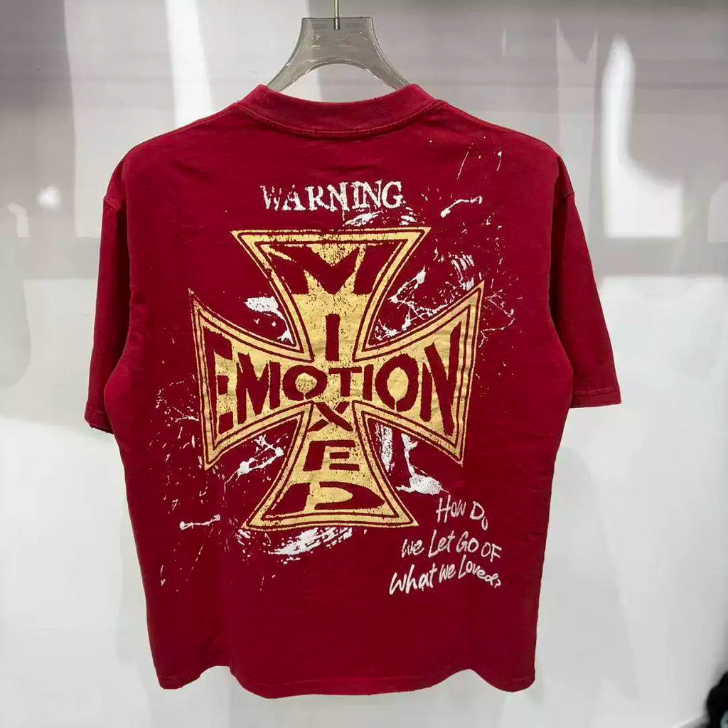 Mixed Emotion Washed Distressed Graffiti Tee