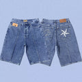 Corteiz Back Star Embroidery Heavyweight Denim Shorts BLue