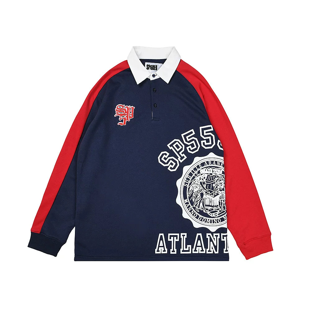 Sp5der American Retro Colorblock Long Sleeve Polo Shirt