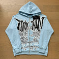 Mixed Emotion Rhinestone Letter High-Street Zip Hoodie