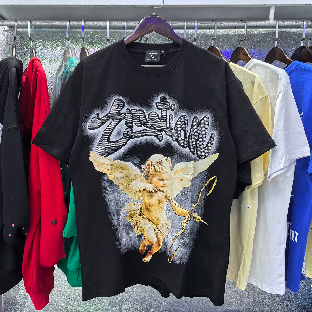 MIXED EMOTION Rhinestone Letter Graphic Oversized Tee