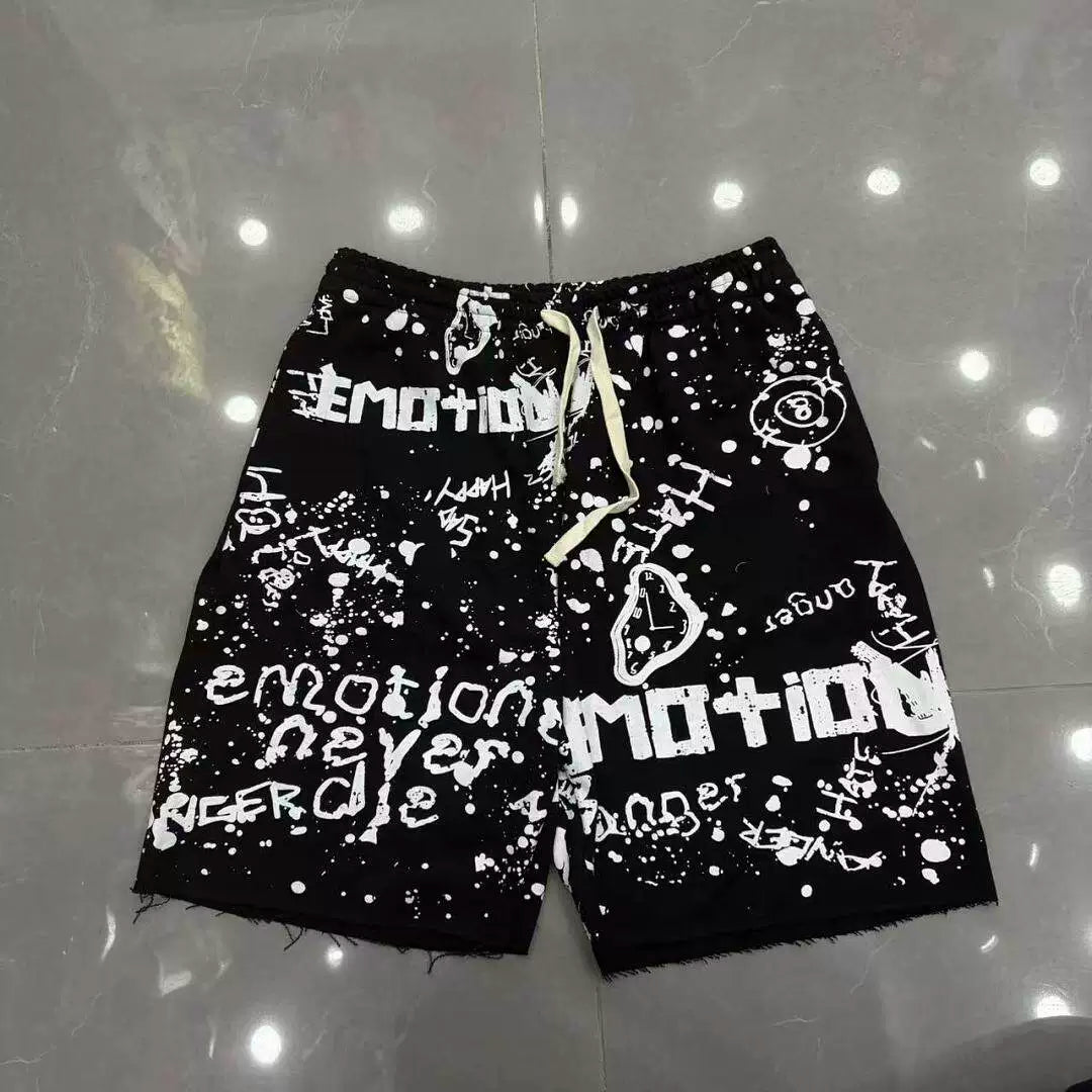 MIXED EMOTION Retro Streetwear Monogram Shorts