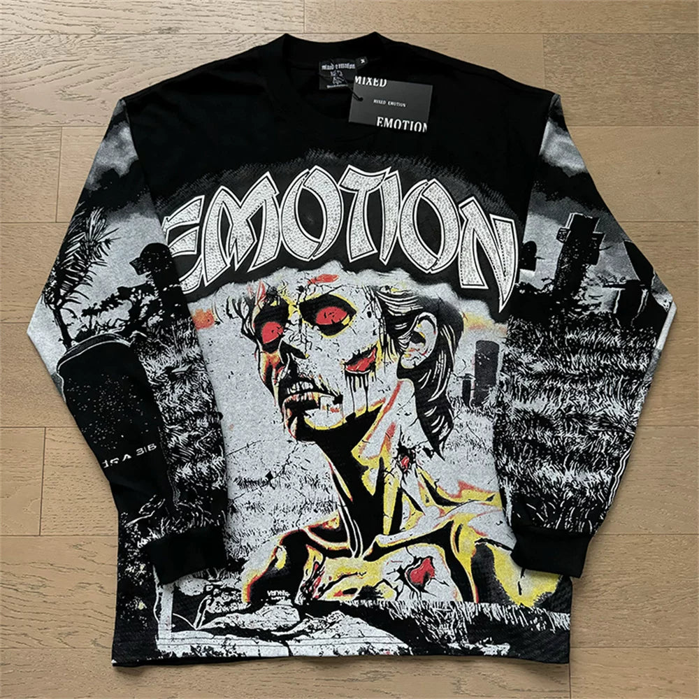 Mixed Emotion Rhinestone High-Street Long Sleeve