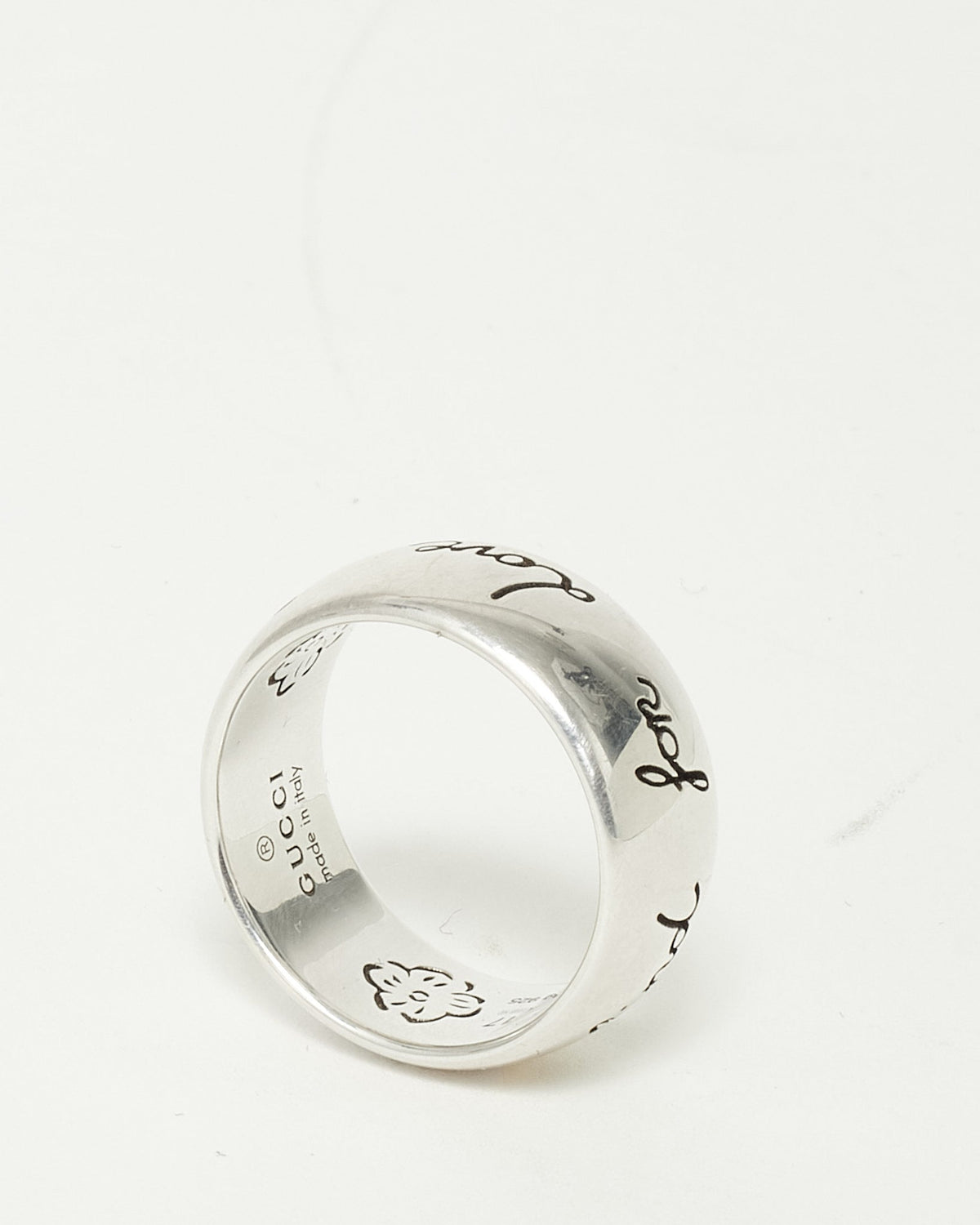 Gucci Sterling Silver "Blind For Love" Ring -  Size 17 / US 8