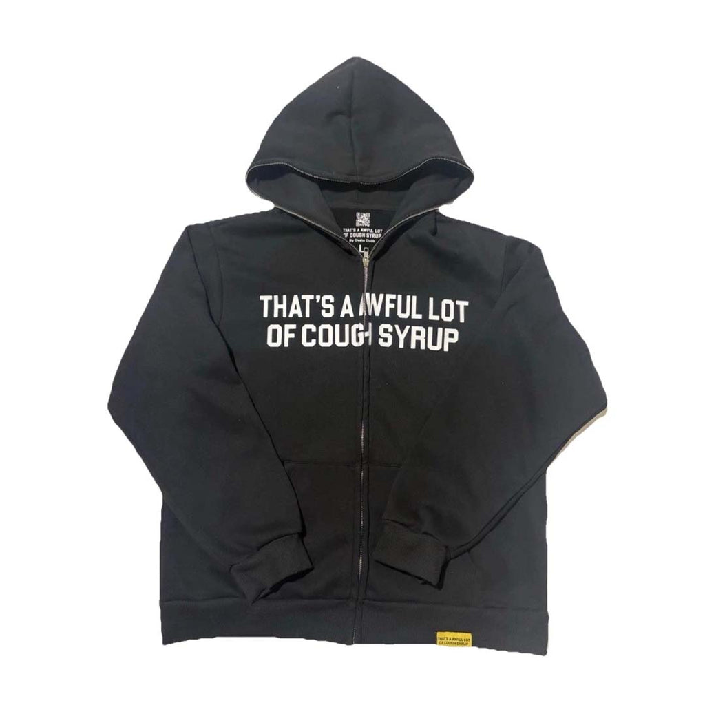 Awful Lot of Cough Syrup Spell Out Zip Up Hoodie Black