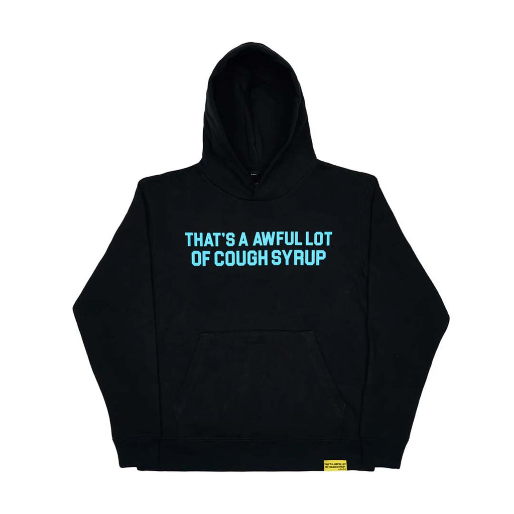 Awful Lot of Cough Syrup Spell Out Zip Up Hoodie Black Gamma Blue