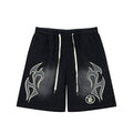 Hellstar Records Flame Print Acid Wash Loose Sweat Shorts