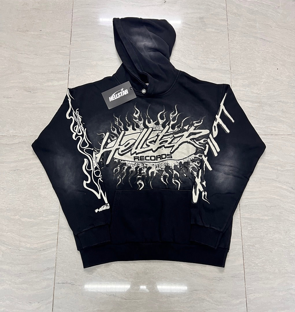 HELLSTAR Records Vintage Wash Flame Graphic Hoodie