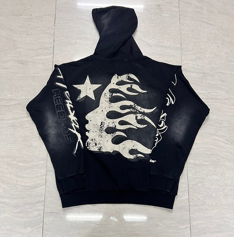 HELLSTAR Records Vintage Wash Flame Graphic Hoodie