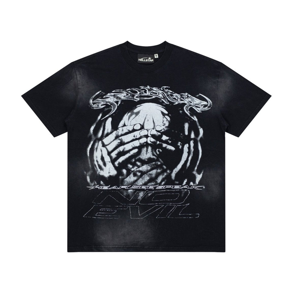 Hellstar Vintage Wash Skull Graphic Oversized T-Shirt - Dark Acid Black