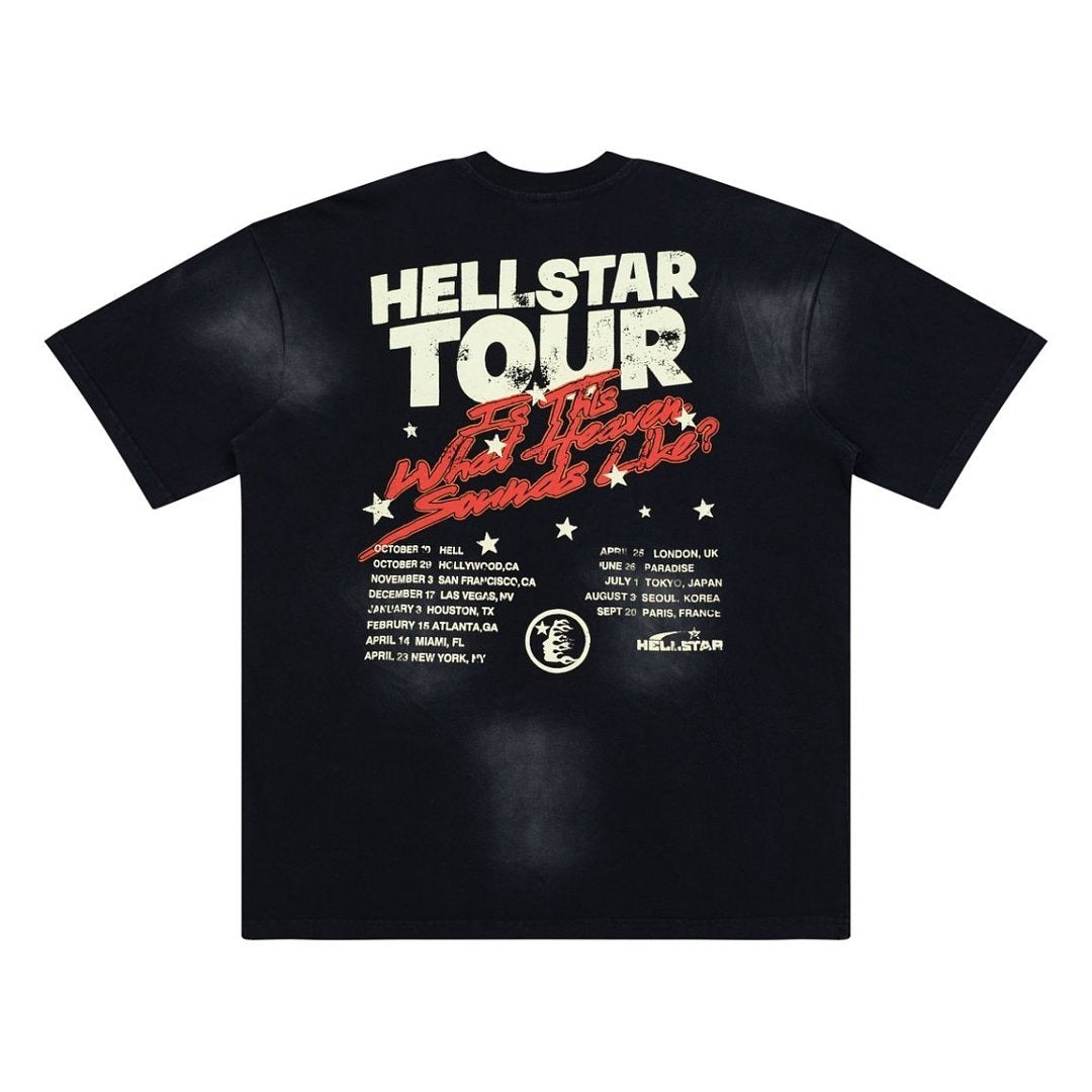 Hellstar Records Flame Letter Graphic Vintage Washed T-Shirt - Black