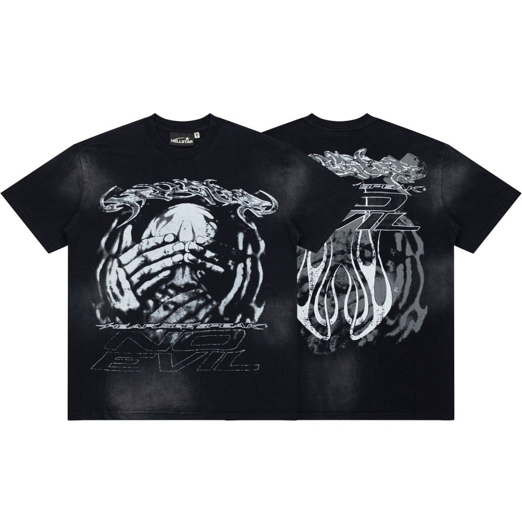 Hellstar Vintage Wash Skull Graphic Oversized T-Shirt - Dark Acid Black