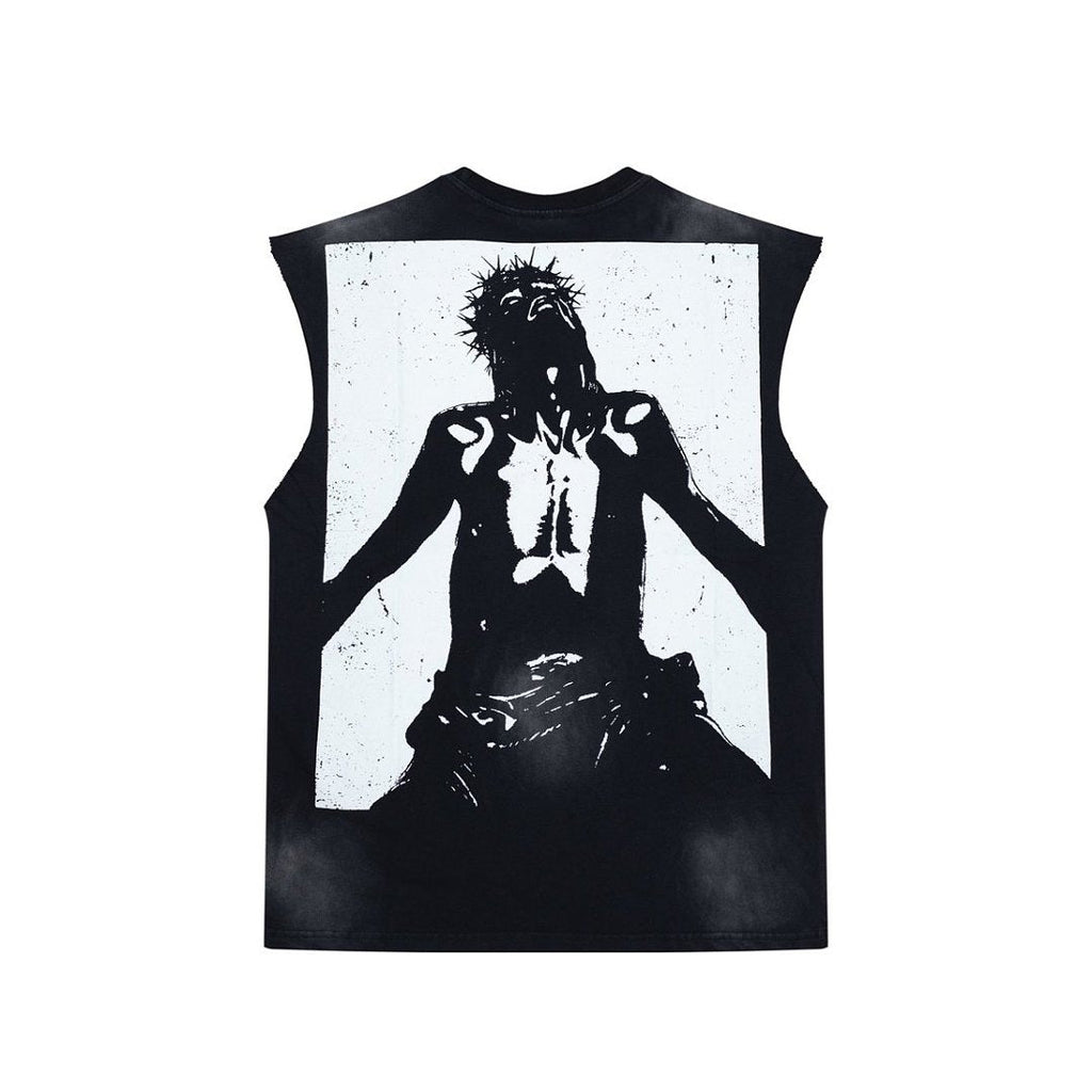Hellstar High-Street Distressed Yin Yang Taichi Print Cotton Tank Top