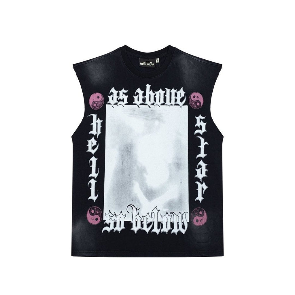 Hellstar High-Street Distressed Yin Yang Taichi Print Cotton Tank Top