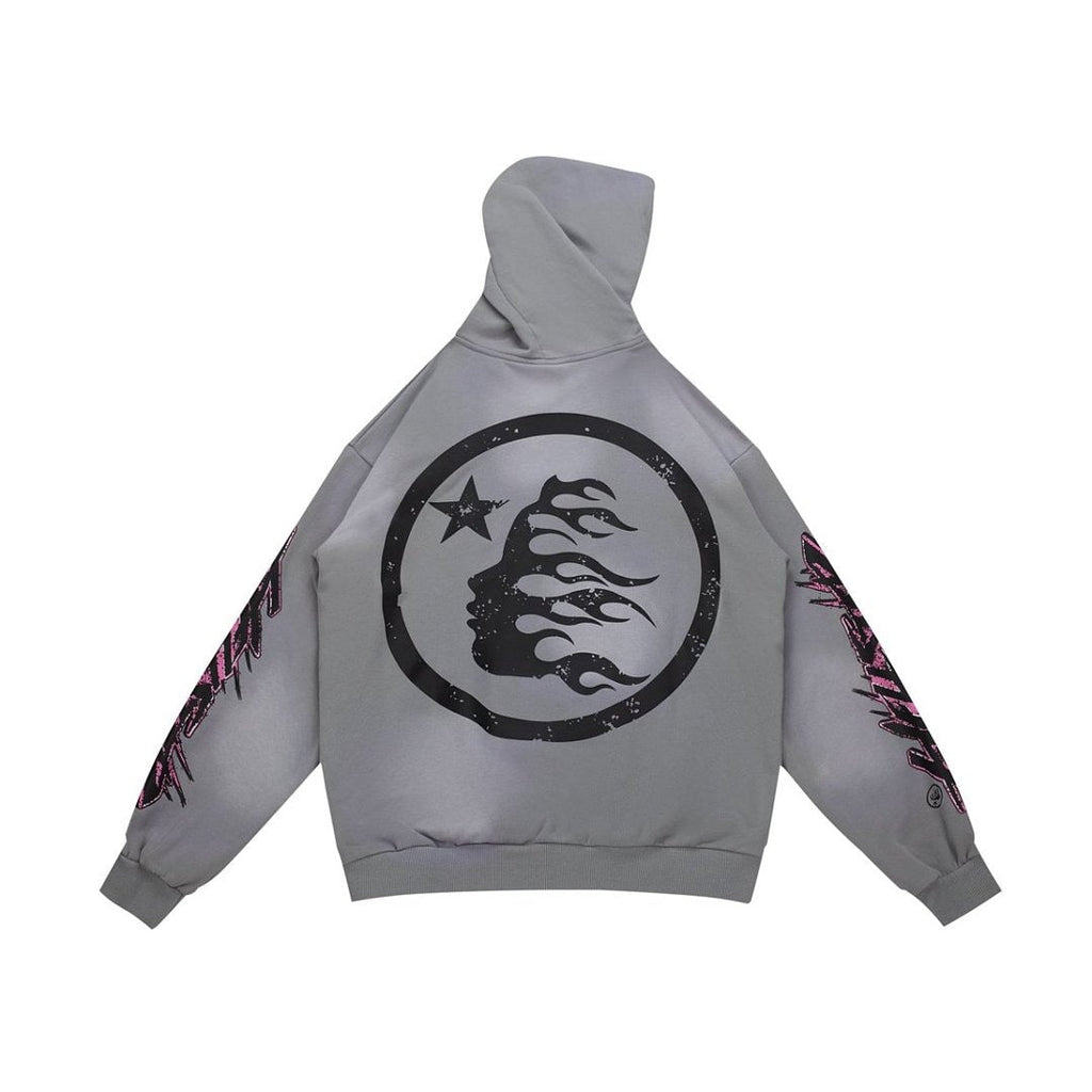 HELLSTAR Flame Paint Splatter Gradient Vintage Wash Hoodie