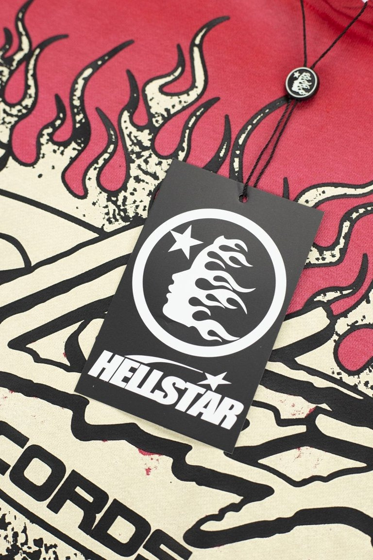 HELLSTAR Records Vintage Wash Flame Graphic Hoodie - Red