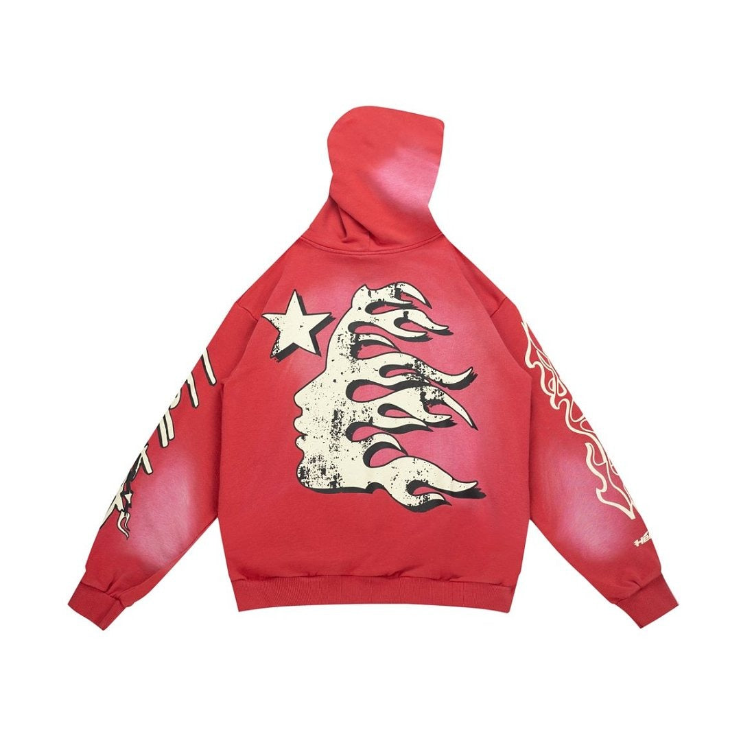 HELLSTAR Records Vintage Wash Flame Graphic Hoodie - Red