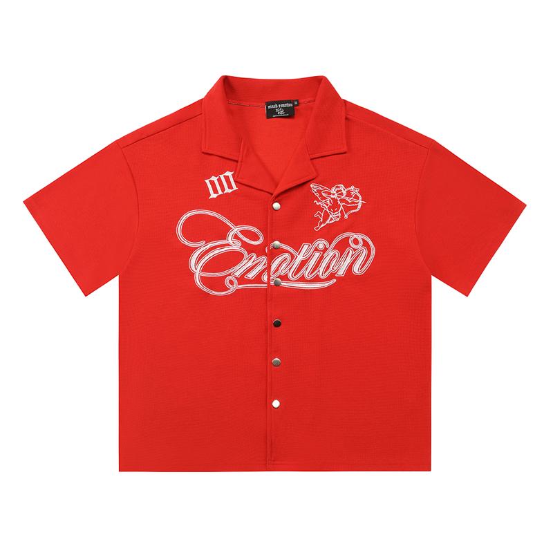 Mixed Emotion Waffle Embroidered Shirt Red