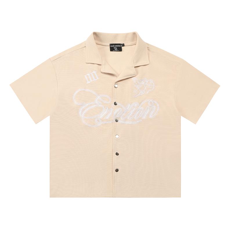 Mixed Emotion Waffle Embroidered Shirt Apricot