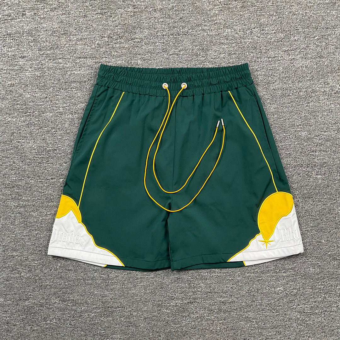 RHUDE Vintage Nylon Color Block Embroidered Drawstring Shorts