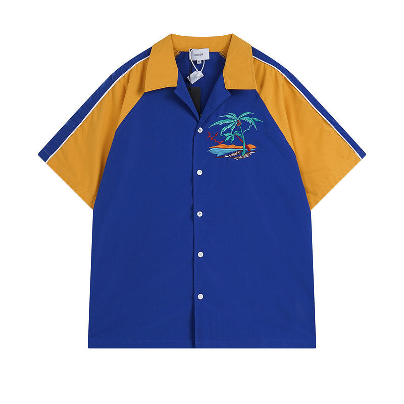 RHUDE Vintage Palm Tree Embroidered Color Block Shirt